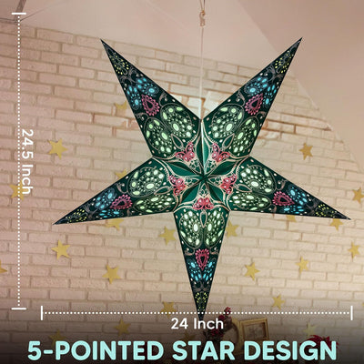 Farol estrella papel turquesa 24pulg lámpara 3D 5 puntas