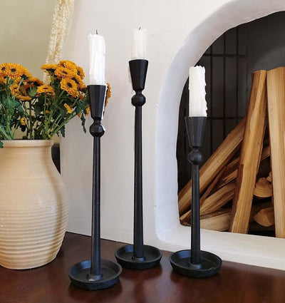 Set 3 portavelas hierro cónico decorativo negro