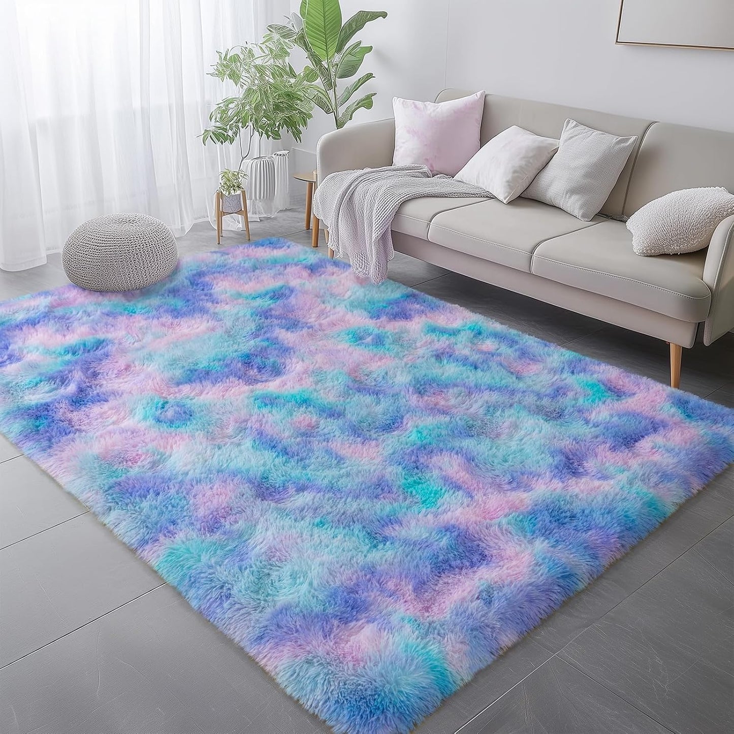 Alfombra felpa moderna arcoíris morado dormitorio niños