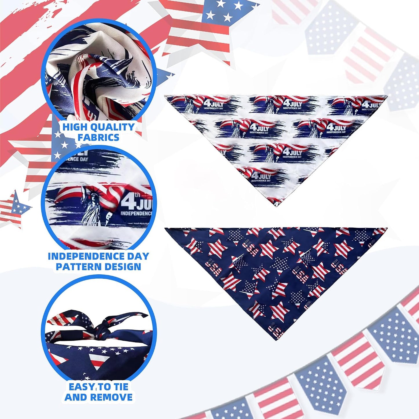 3 Bandanas Perro 4 de Julio Sombrero Tío Sam Traje Cachorro