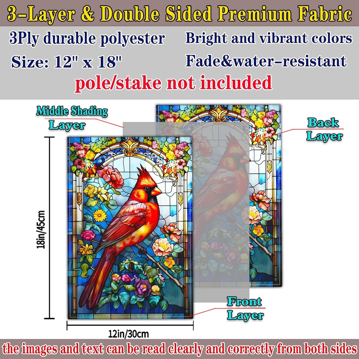 Bandera jardín cardenal roja 12x18pulg doble cara