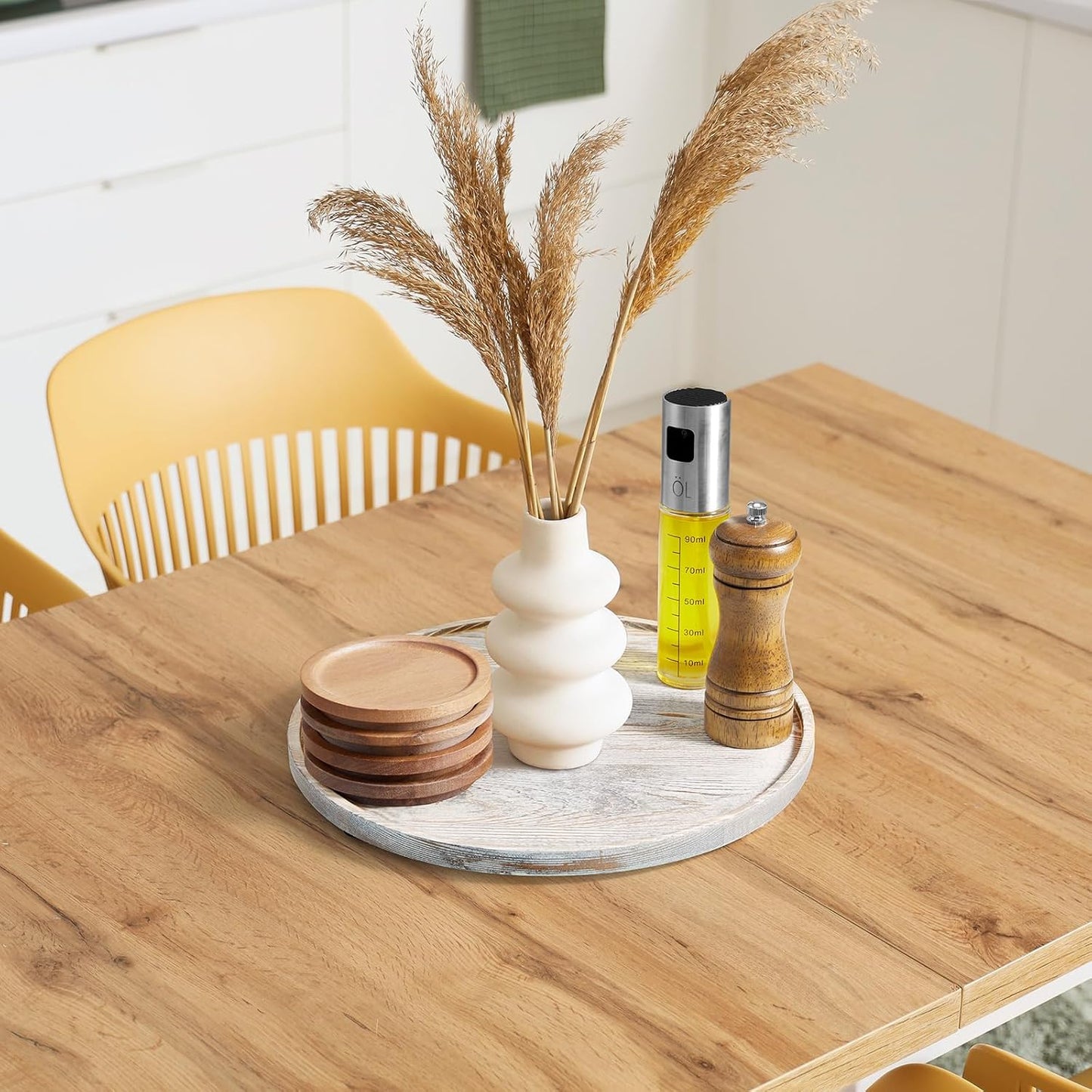 Bandeja redonda madera blanca 12pulg decorativa para mesa café