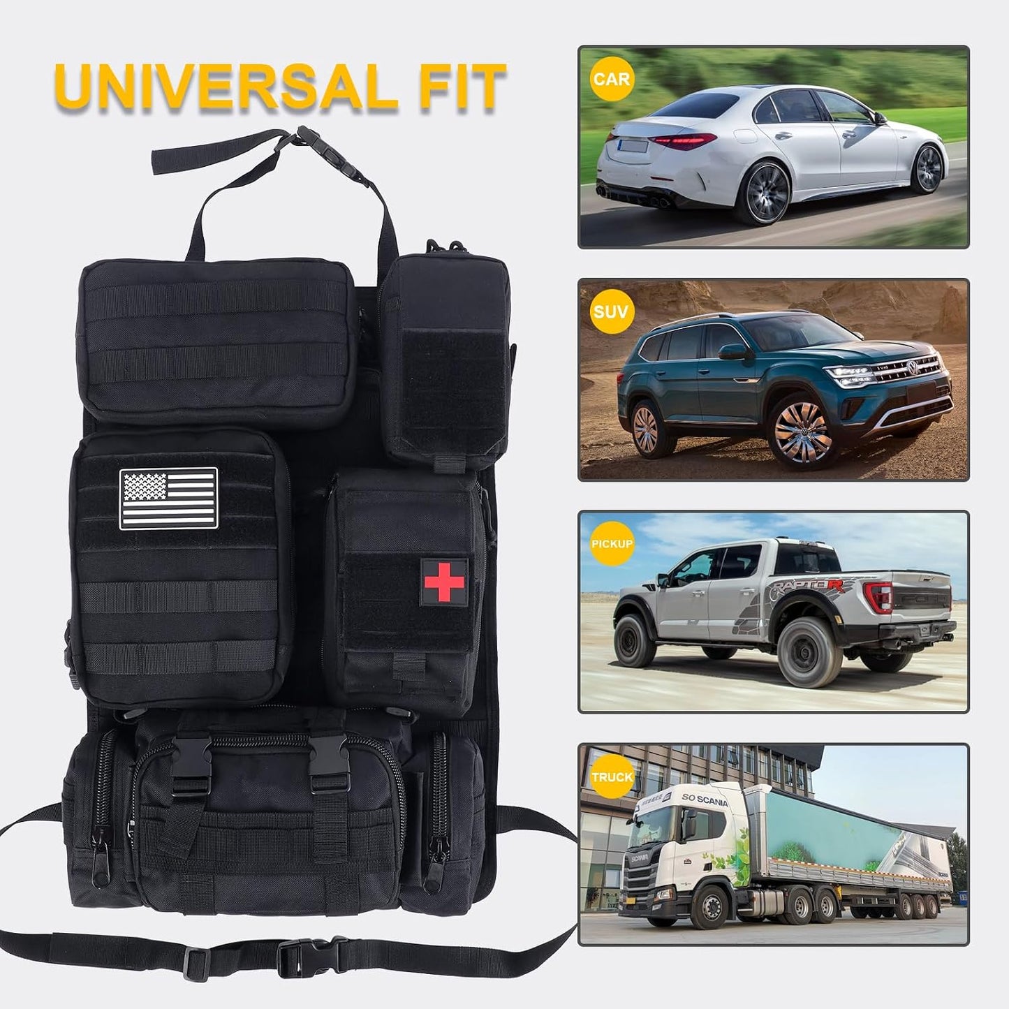 Bolsa organizadora táctica para coche con 5 bolsas