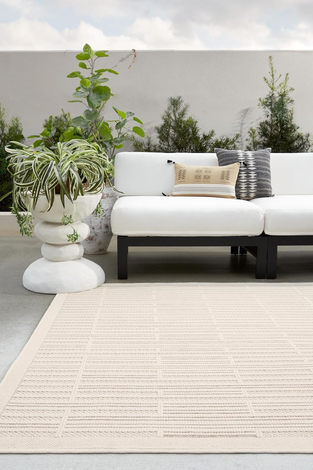 Alfombra 2x3 interiores exteriores a rayas crema