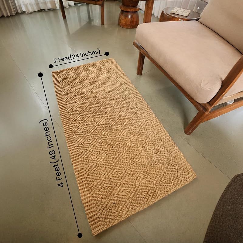 Alfombra yute 5 capas patrón diamante decoración granja