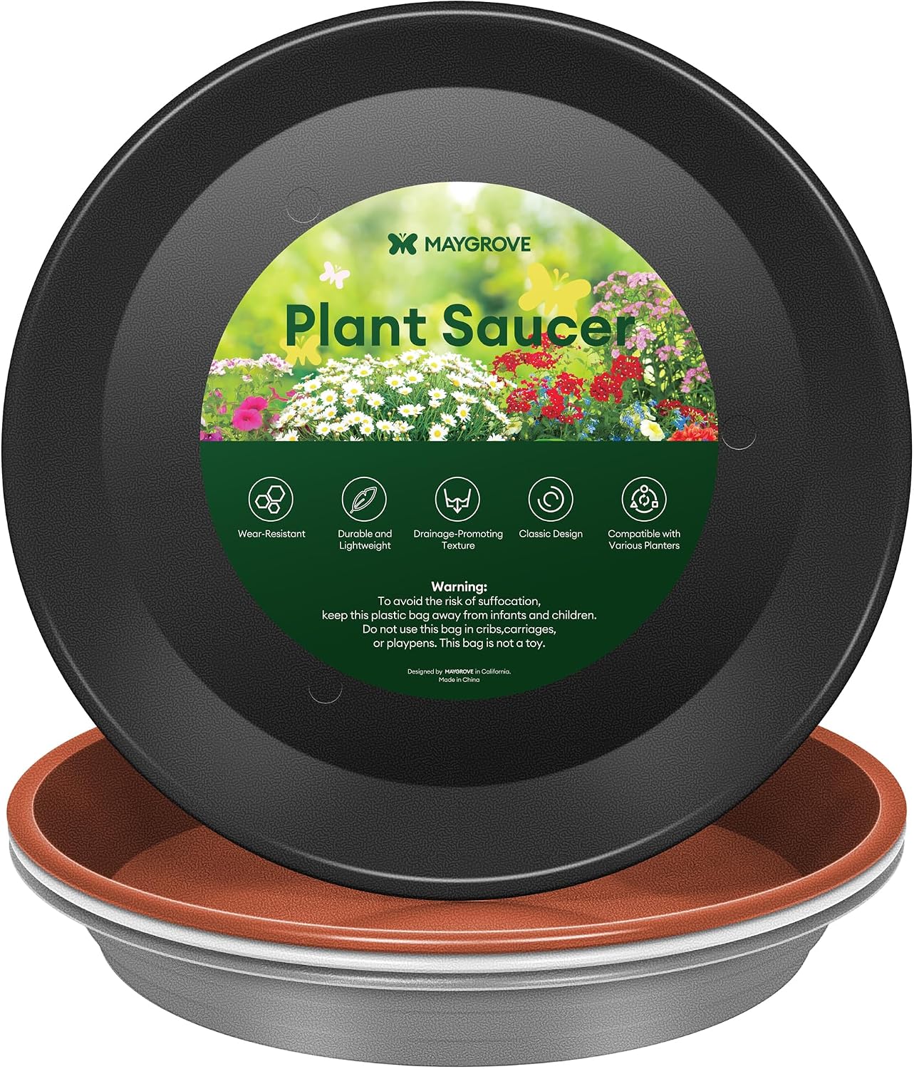 4 Pzas Platillos 8-12" Resistentes para Plantas Interiores