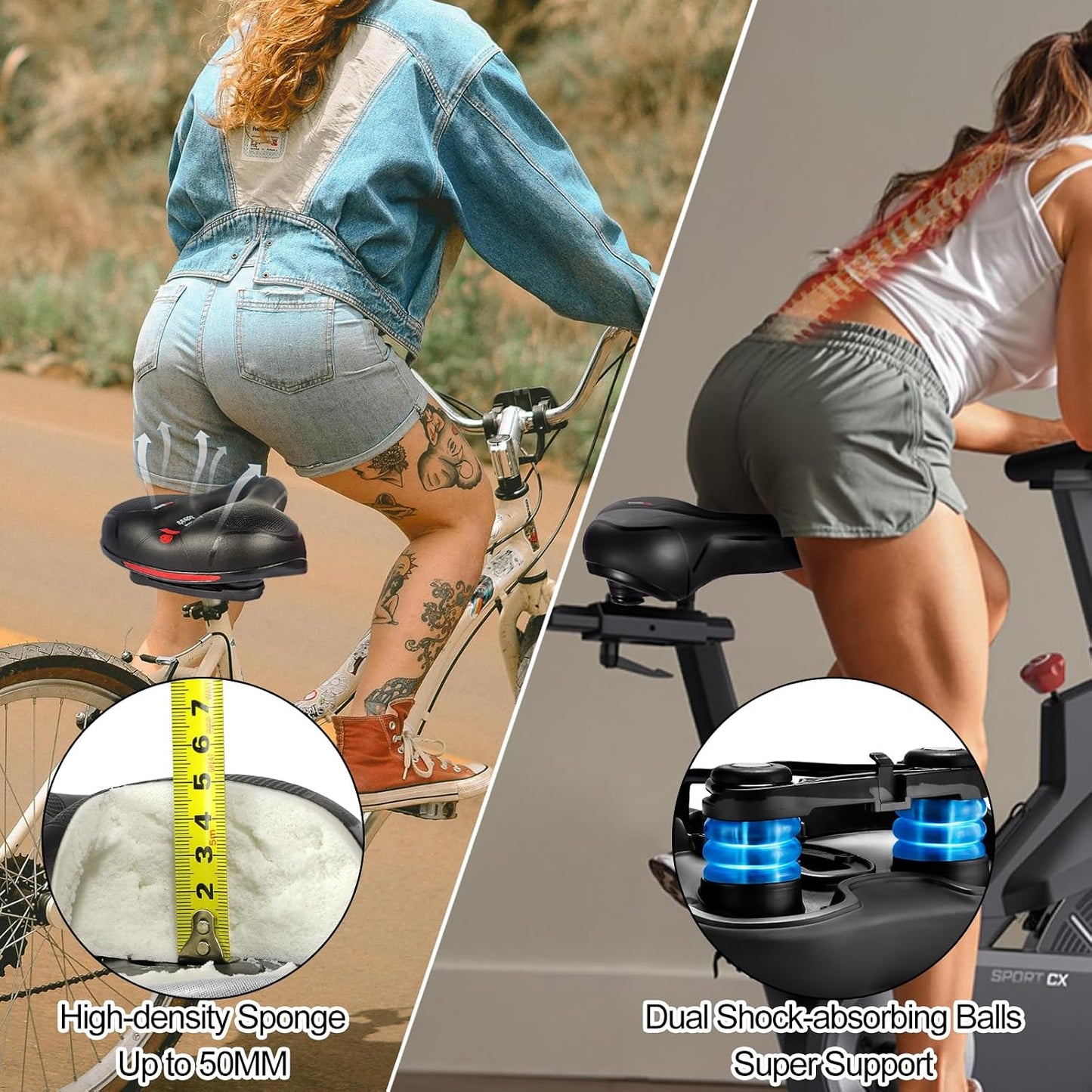 Asiento bicicleta espuma viscoelástica doble bola absorción