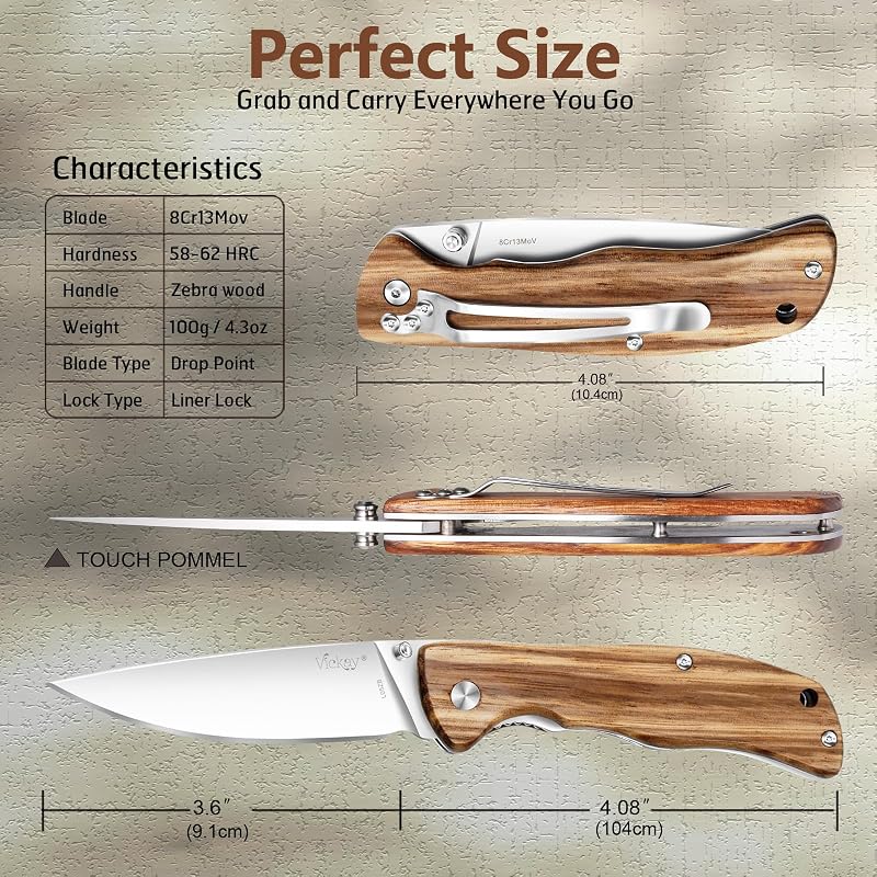 Cuchillo plegable edc acero 8cr13mov mango cebra 3.74pulg