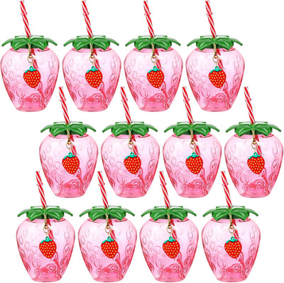 12 Vases Fresa 17oz con Tapas y Pajillas Reutilizables
