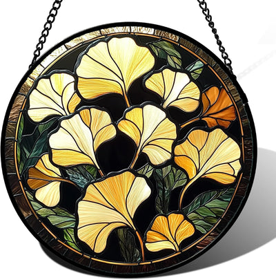 Colgante vidrieras atrapasoles hoja ginkgo decoración otoño