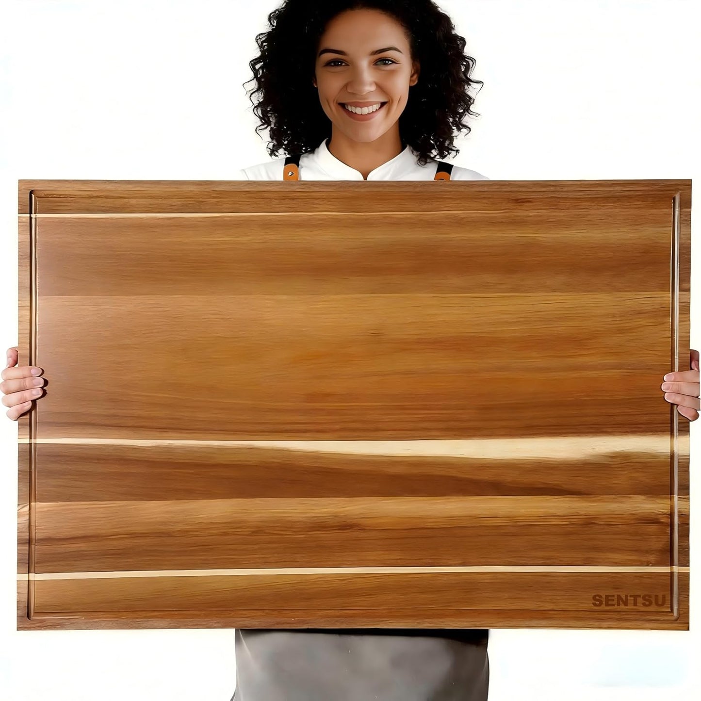 Tabla cortar acacia 36x24pulg con ranura jugo y asas