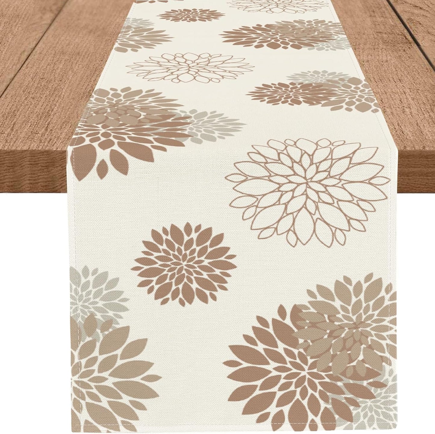 Camino mesa dalia marrón café con pompón geométrico 13x90pulg