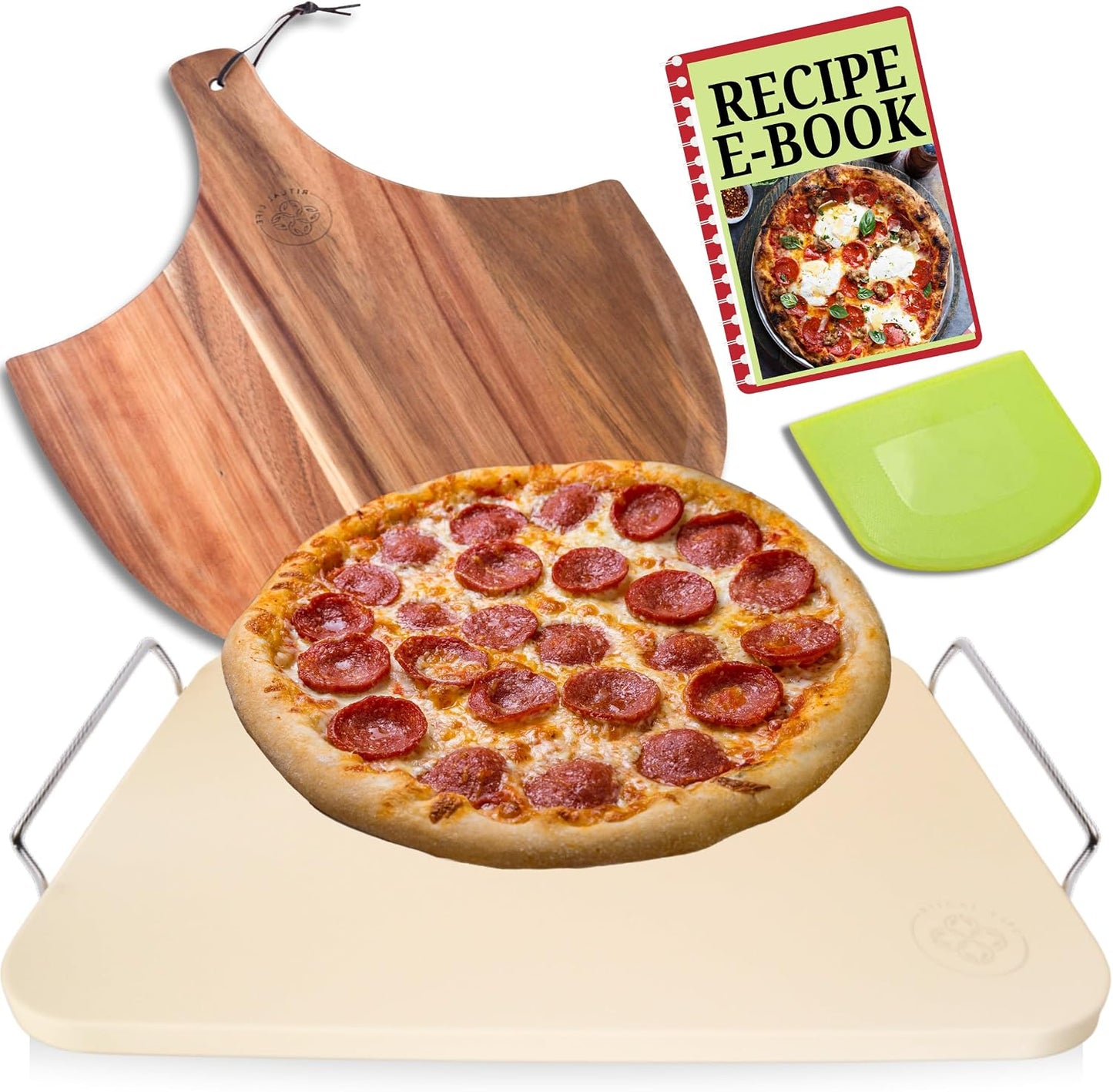 Piedra pizza con asas 15x12pulg para horno y parrilla