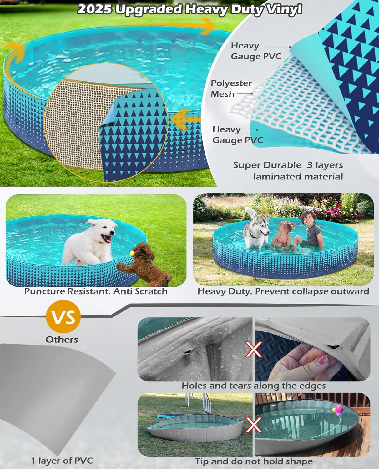 Piscina plegable para perros y bebés de plástico duro