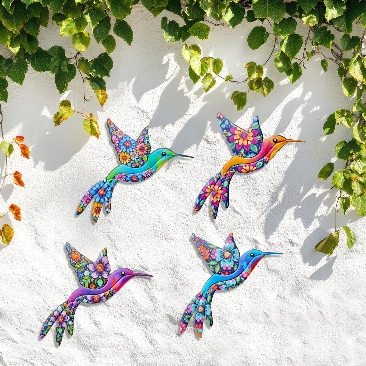 Arte pared colibrí metal 4 Pzas para jardín y balcón
