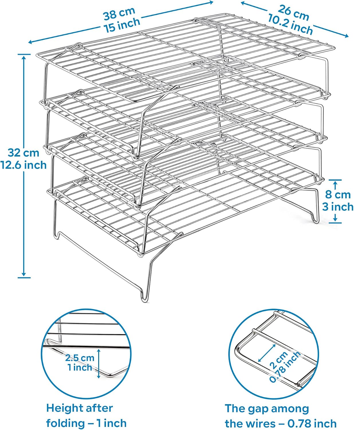 4 Pzas Estantes Hornear 15x10pulg Acero Inox Apilables
