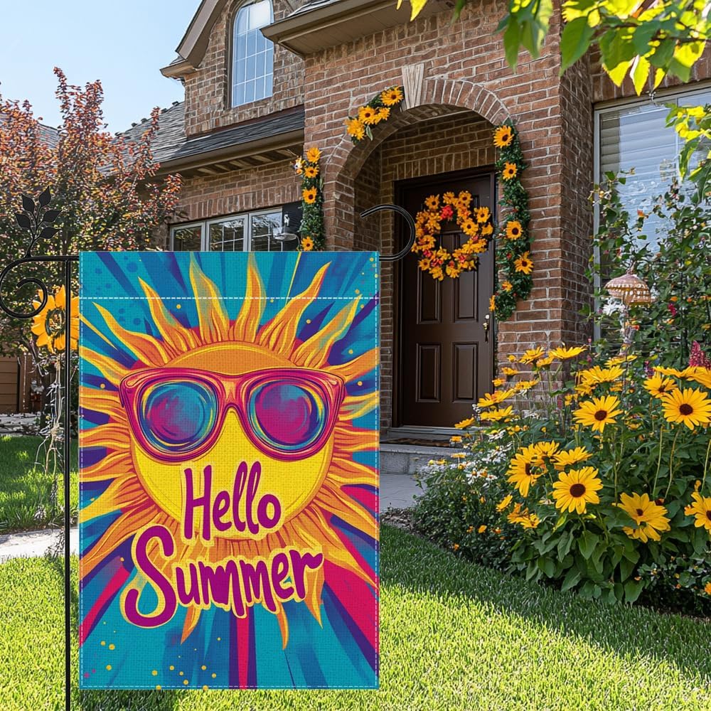 Bandera jardín 12x18pulg doble cara Hello Sunshine decoración campo