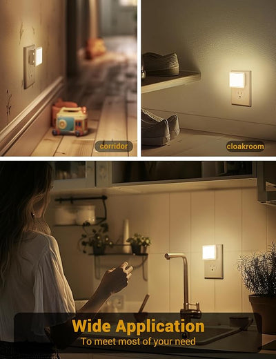 2 Luces Nocturnas Enchufables Sensor Luz 3000K Blanco Suave
