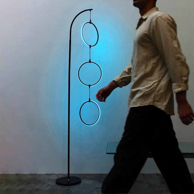 Lámpara pie moderna led rgb con colgante anillo 3 círculos