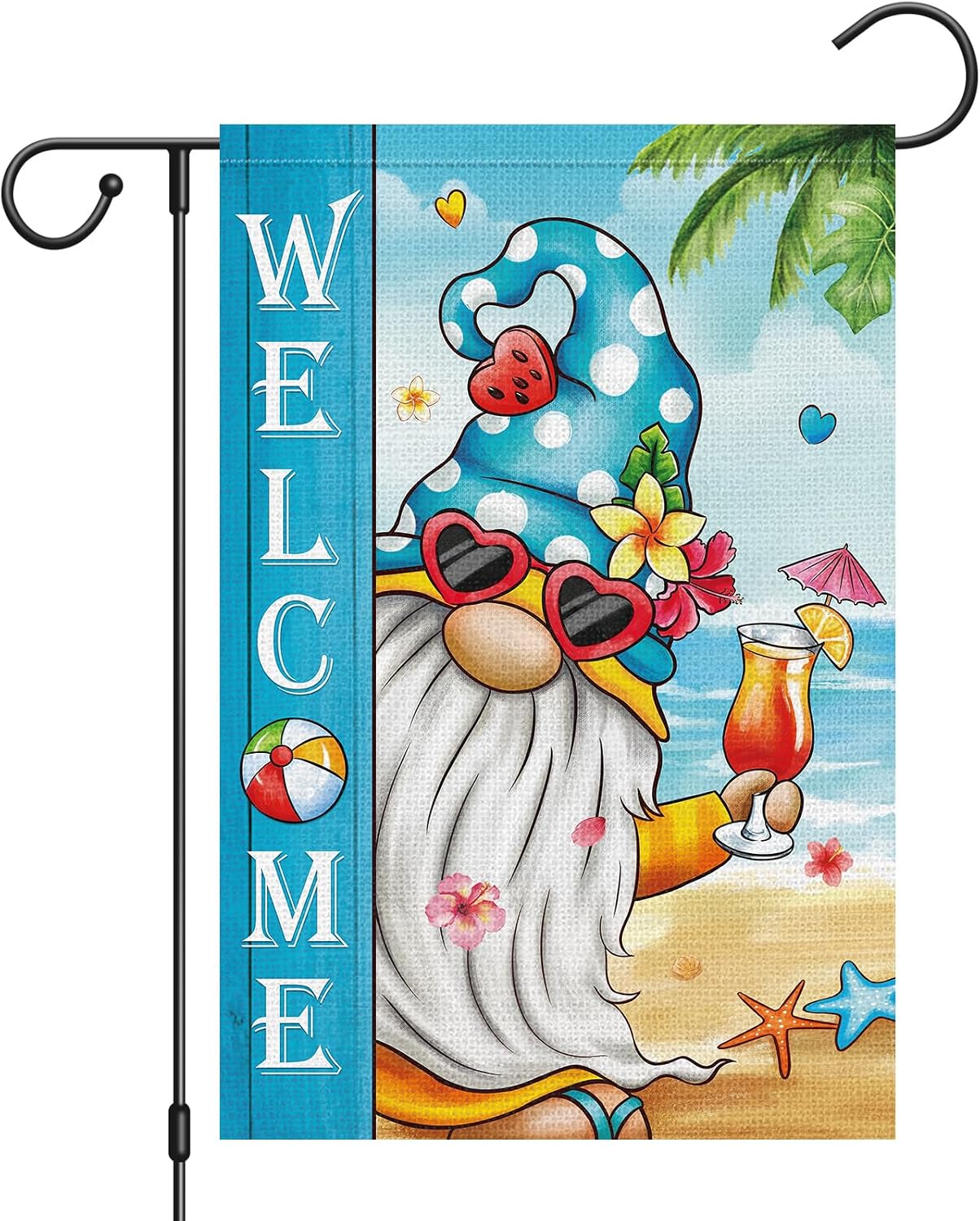 Bandera jardín gnomo 12x18pulg doble cara playa hawaii