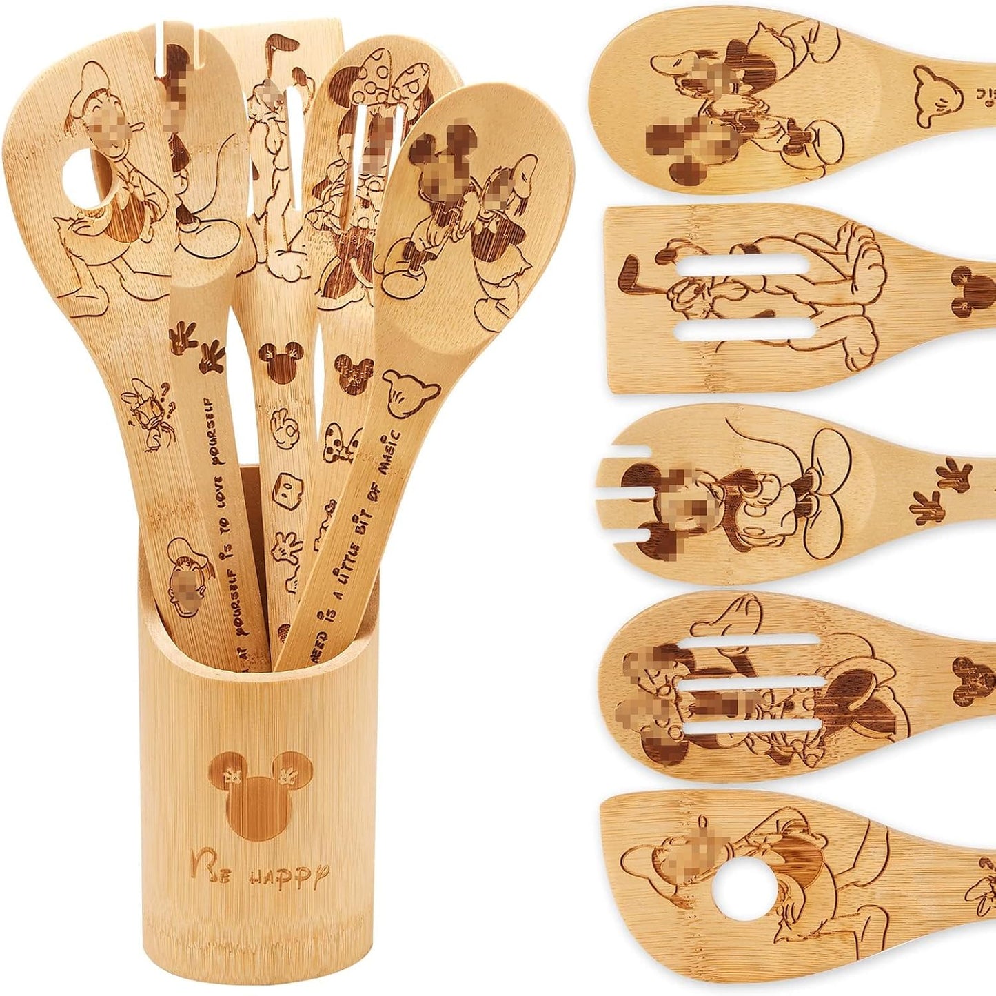 Set 6 Cucharas Madera Bambú Utensilios Cocina Regalo