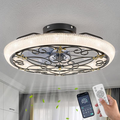 Ventilador techo enjaulado negro luces control remoto 6 vel