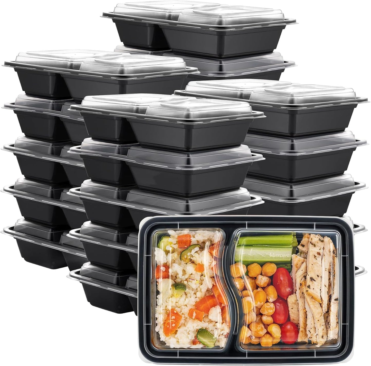 Recipientes 2 compartimentos 28oz 50uds reutilizables