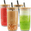 4 Tazas Vidrio 24oz Boca Ancha Tapas Bambú Pajitas