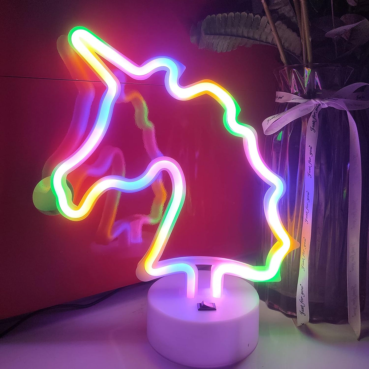 Letrero neón unicornio soporte USB o 3 pilas LED