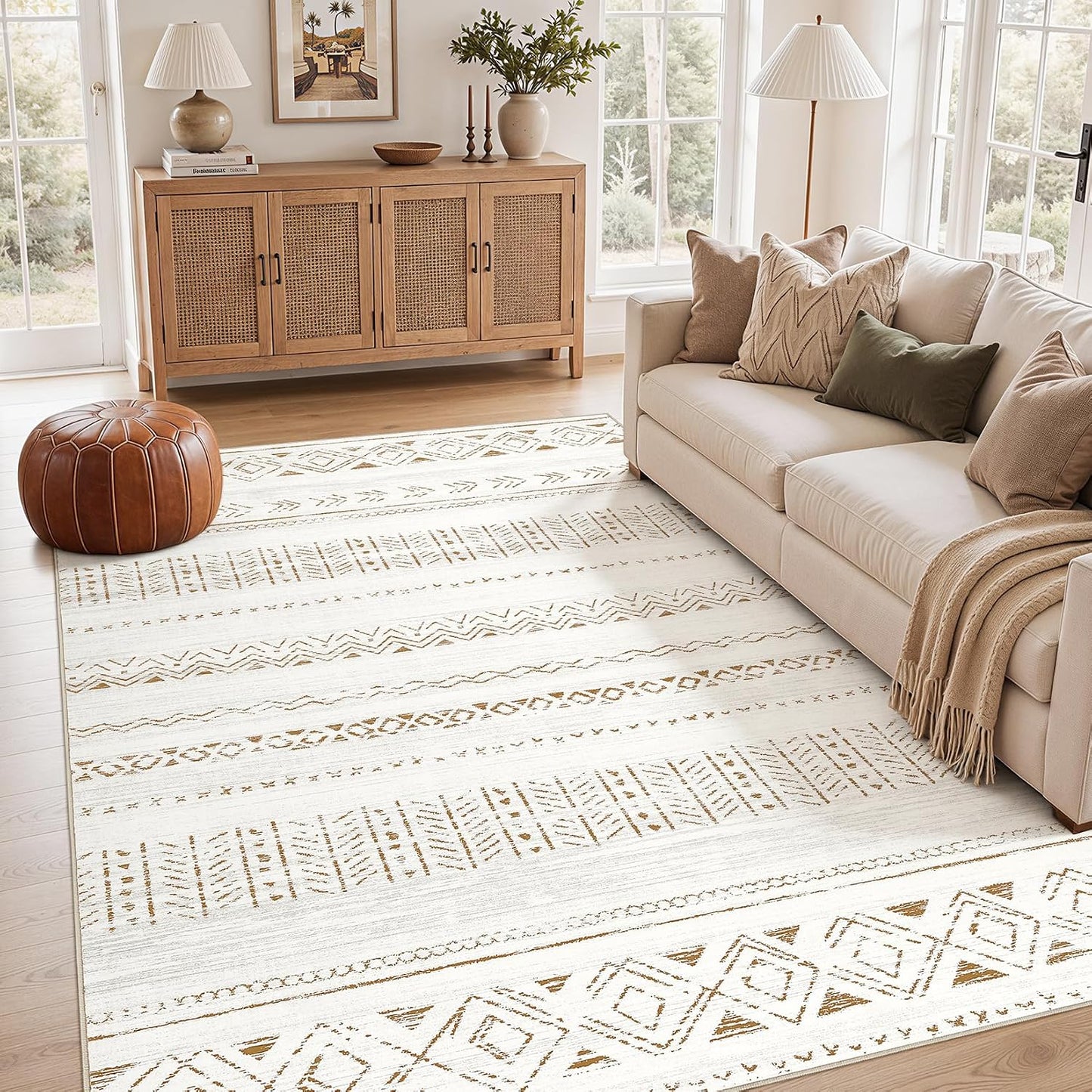 Alfombra sala 6x9" marroquí suave lavable neutro