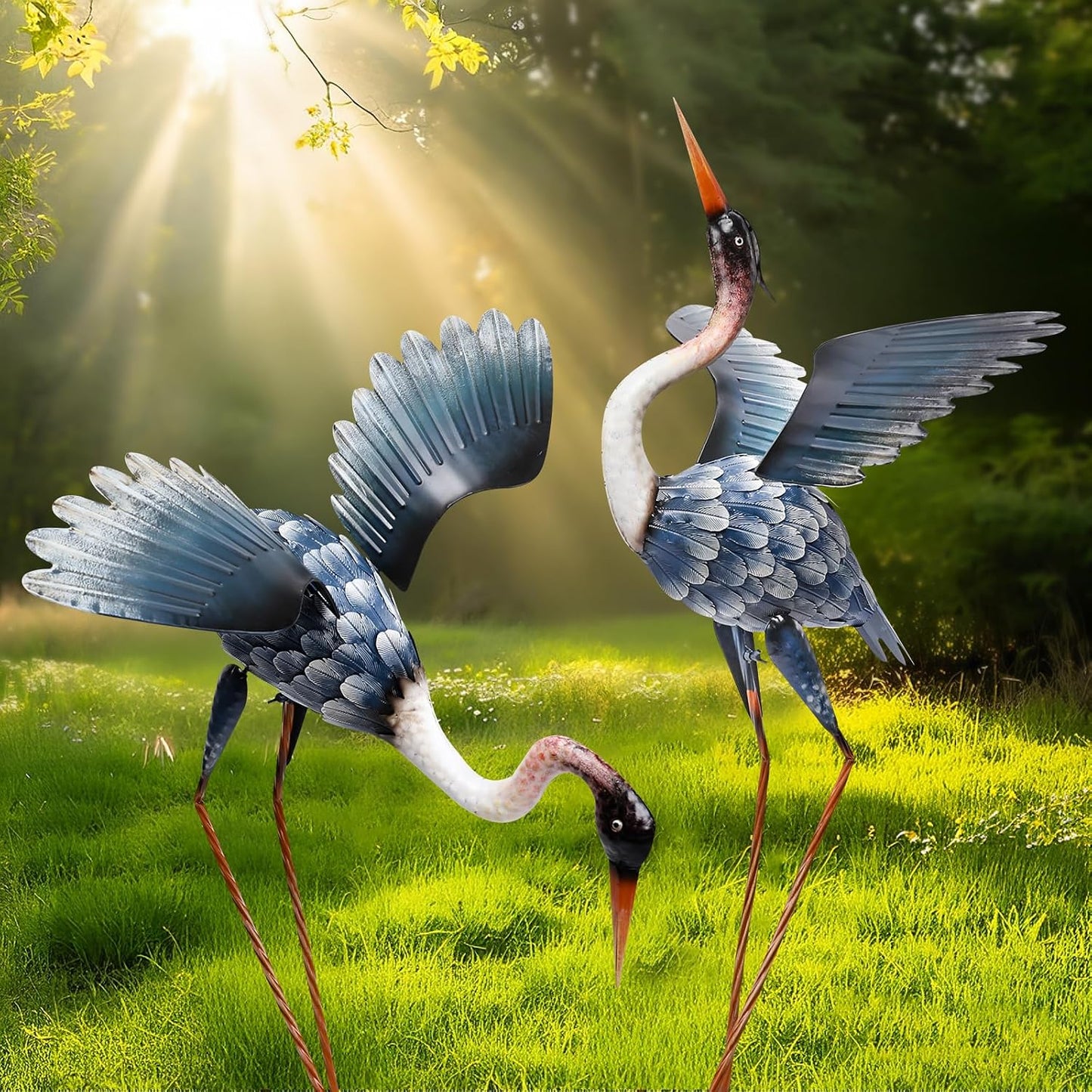 2 Estatuas garza azul para jardín patio estanque