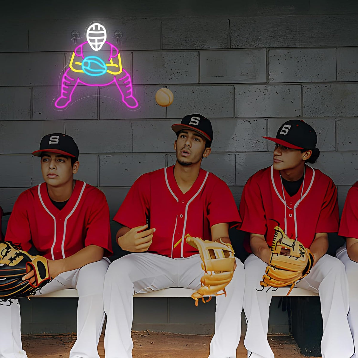 Letrero neón béisbol LED USB para dormitorio sala club