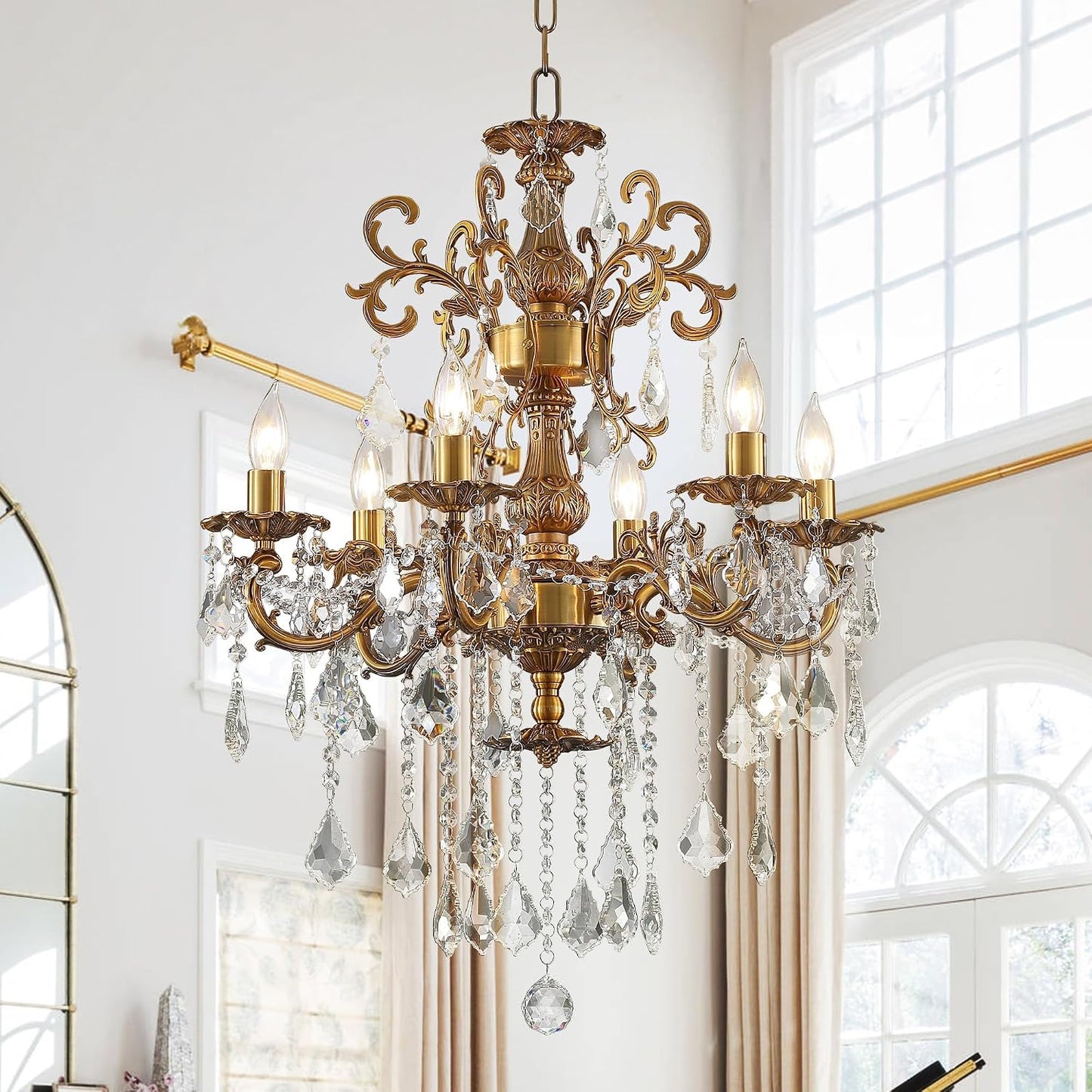 Candelabro cristal bronce 6 luces dorado 23pulg