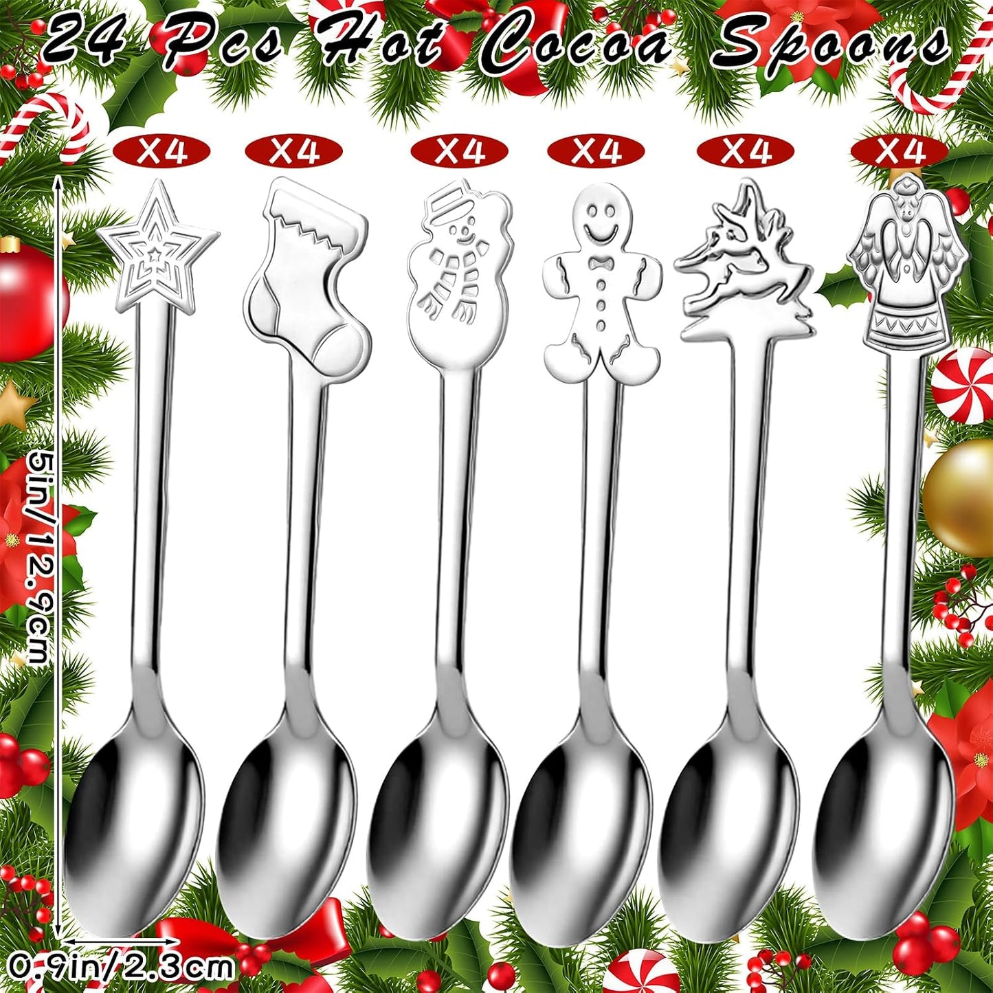 24 Cucharas Acero Inox Navidad para Té Café Mezclar