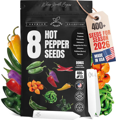 Paquete 8 variedades semillas pimiento picante 400uds