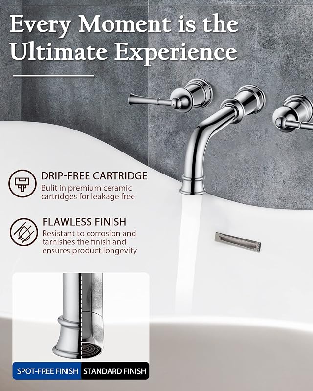Llenador bañera pared alto flujo grifo latón 2 manijas cromo