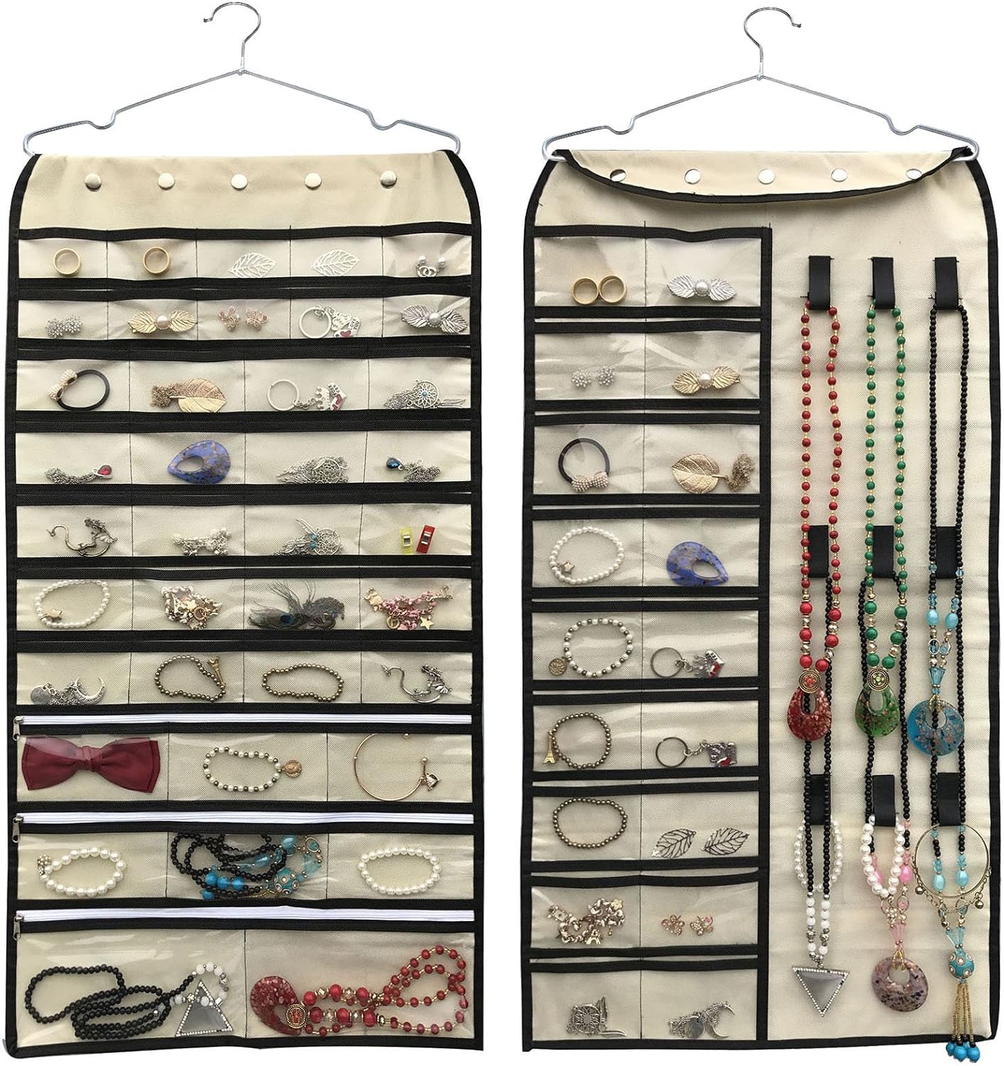 Organiz. colgante joyas 56 bolsillos beige