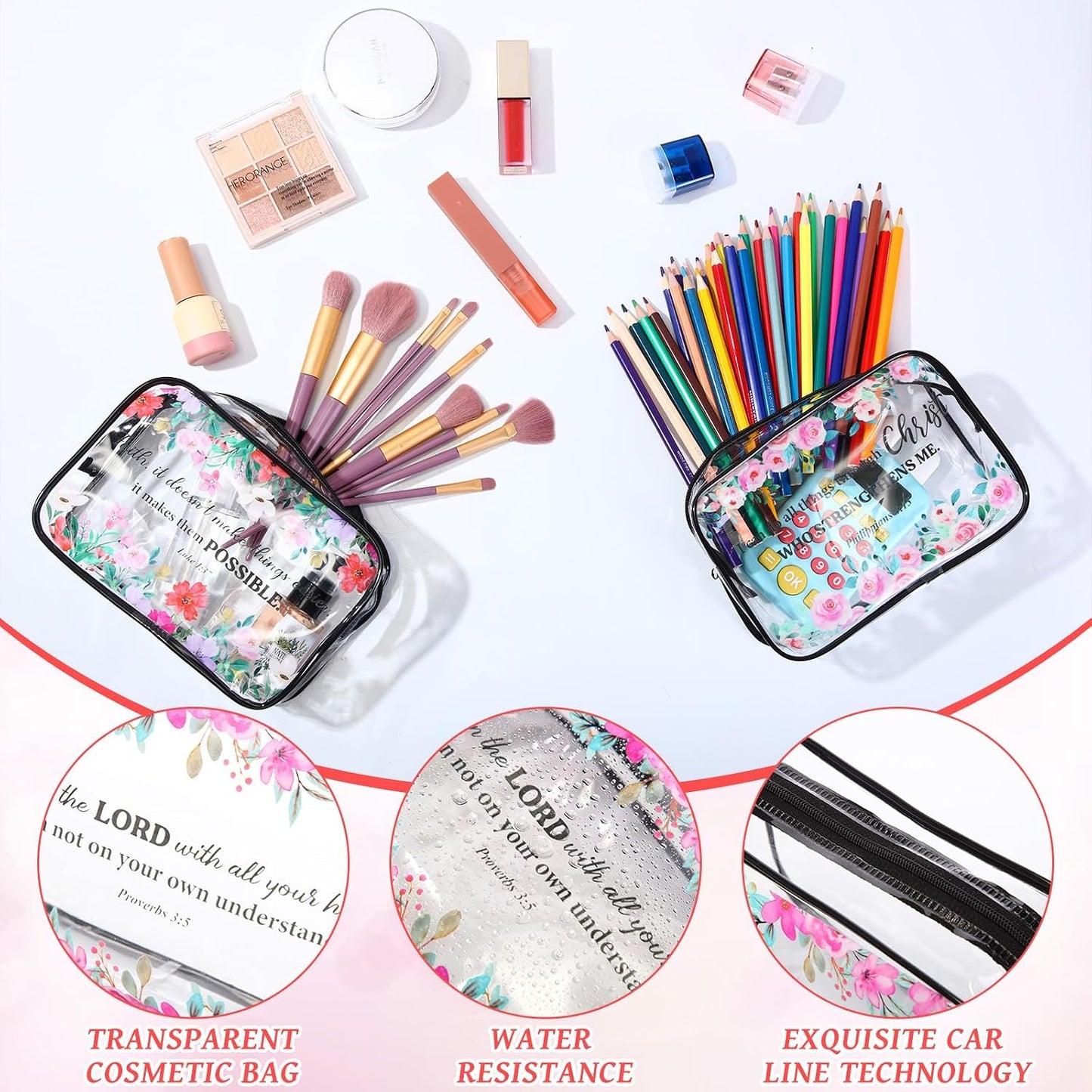 12 bolsas maquillaje cristiano con versículos Biblia PVC