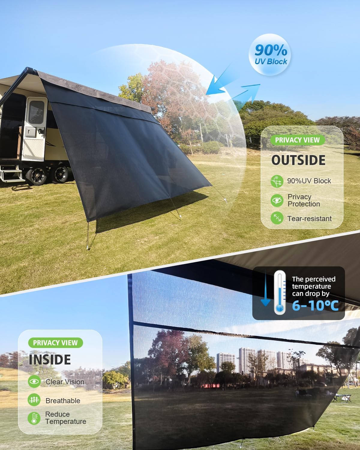Toldo caravana con cremallera 2.44x3.12m pantalla universal
