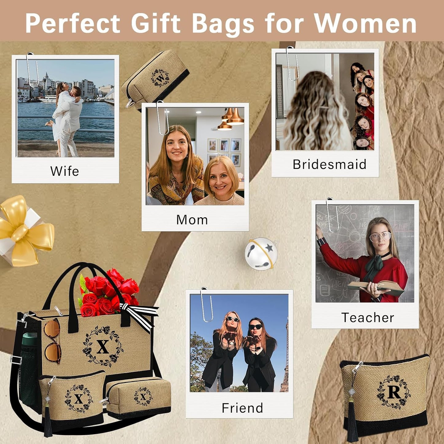 Bolsas yute personalizadas con iniciales para mujer