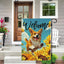 Bandera jardín corgi girasol 12x18pulg doble cara arpillera
