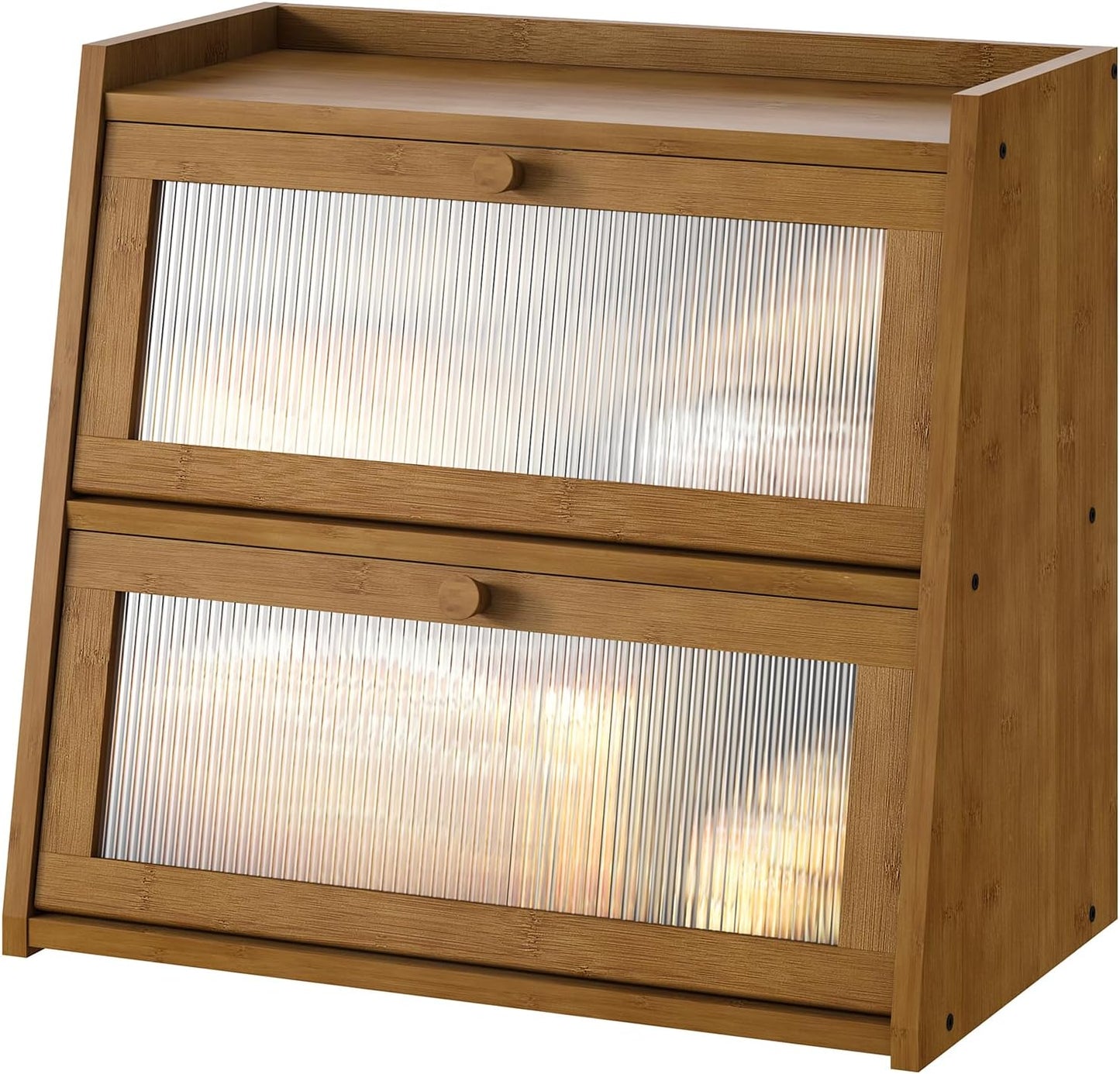 Caja pan encimera cocina bambú doble capa puerta