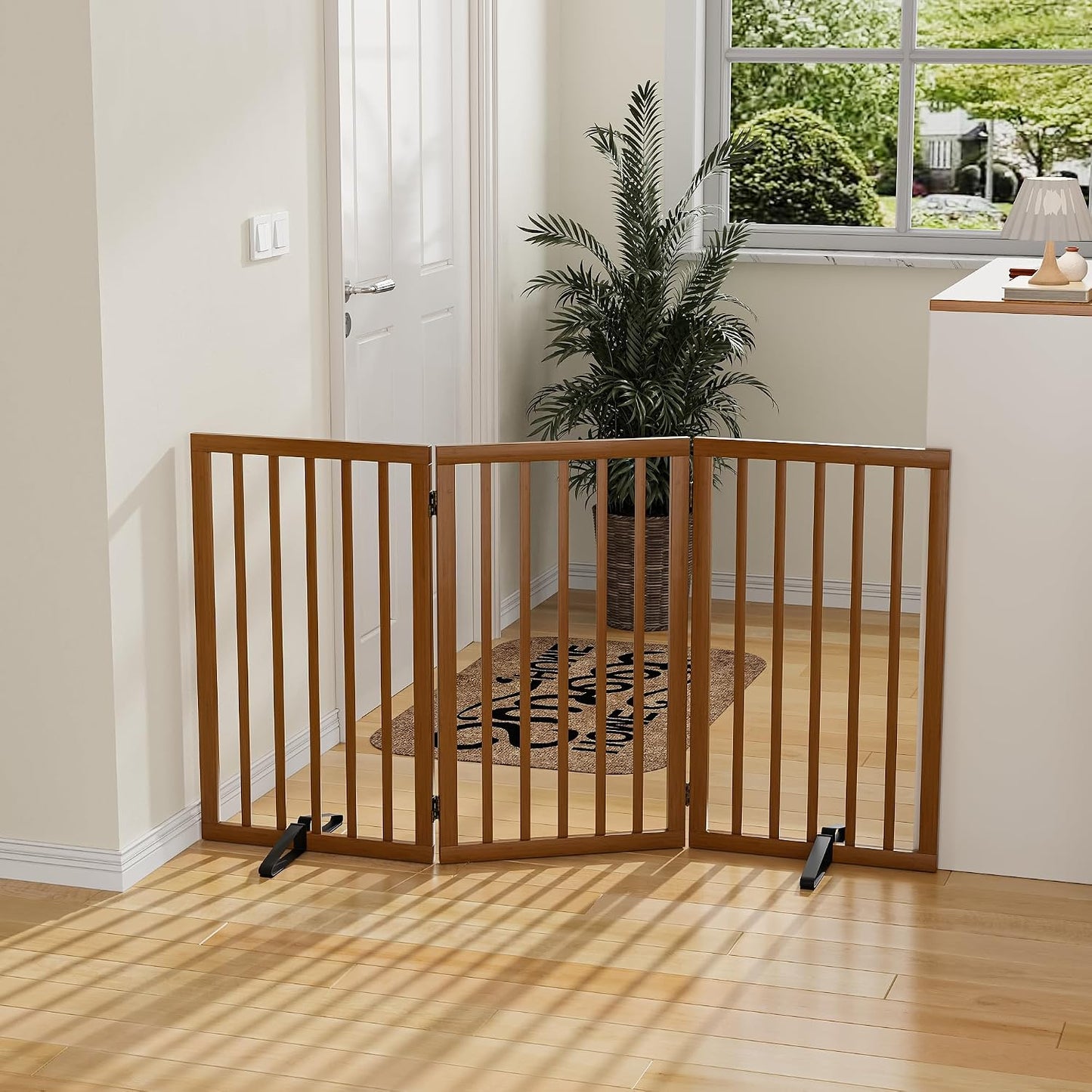 Puerta plegable para perros 32pulg 3 paneles nogal