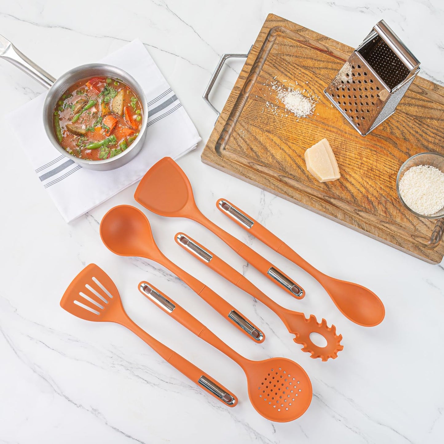 Set 6 Utensilios Silicona Naranja Alta Tolerancia Calor