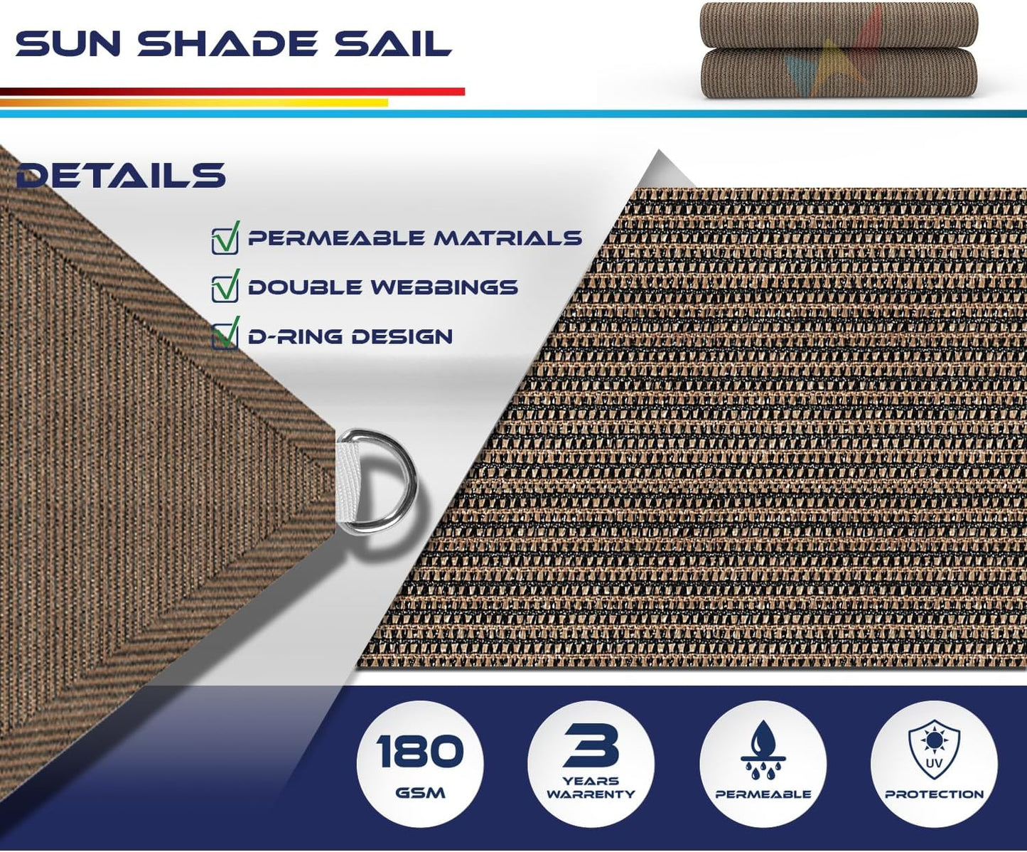Toldo rectangular 12x12ft para patio bloquea UV marrón