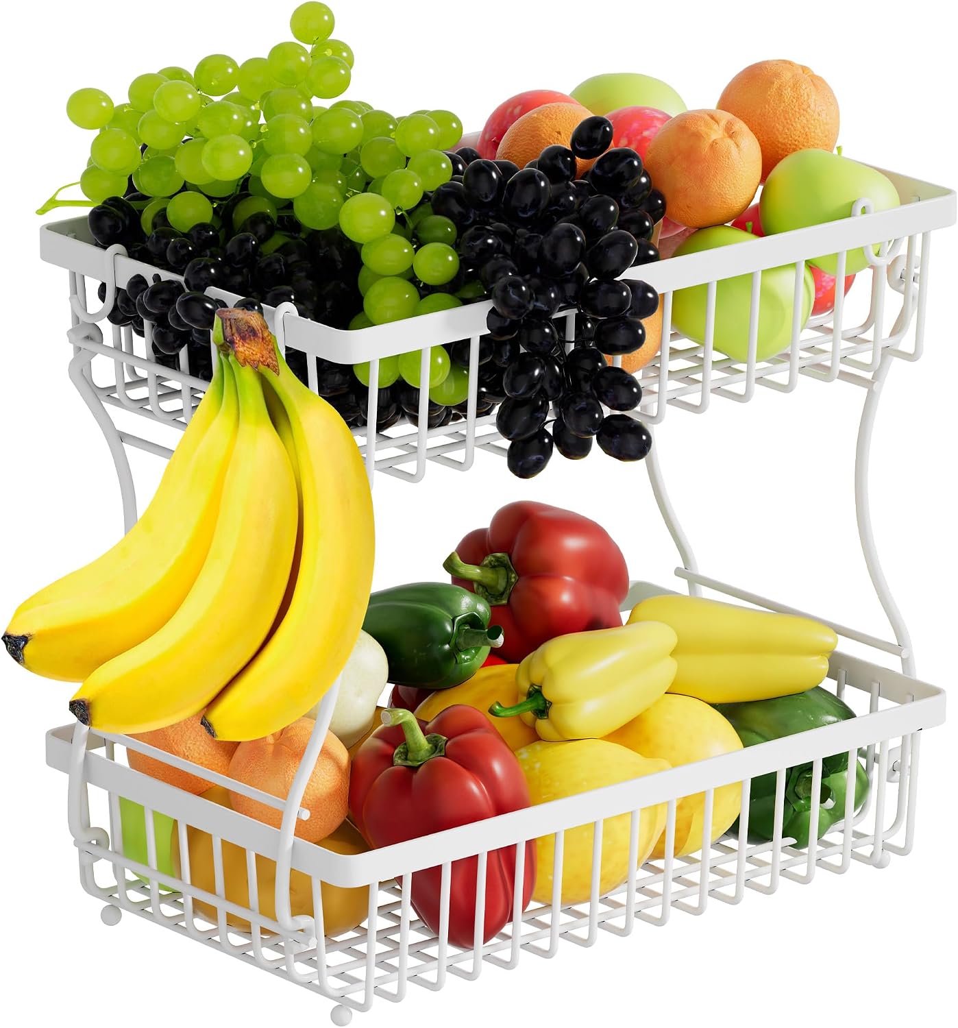 Cesta frutas 2 niveles colgador cocina metal blanco