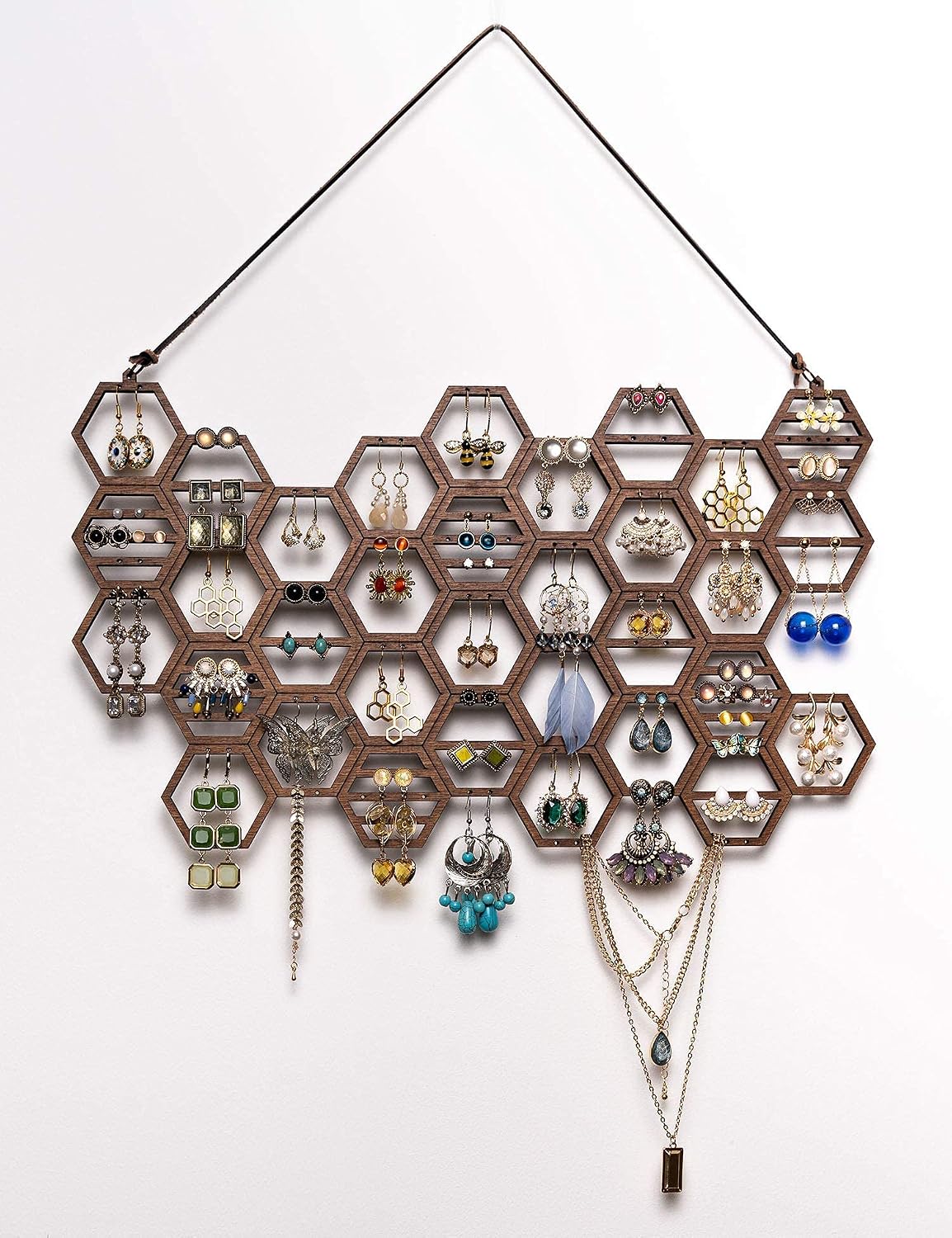 Organiz. aretes colgantes madera nogal