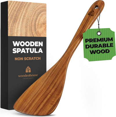 Espátula madera acacia 12pulg mango cómodo para cocinar