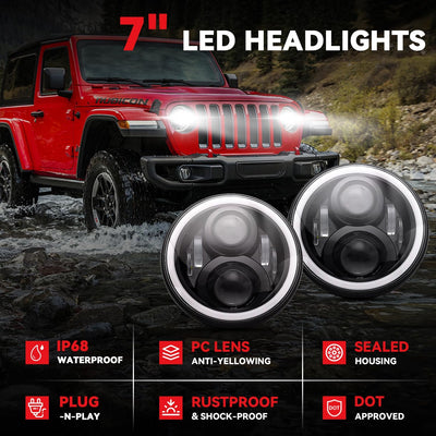 2 Proyectores LED H4 Halógenos Redondos 7" Kit Jeep Wrangler