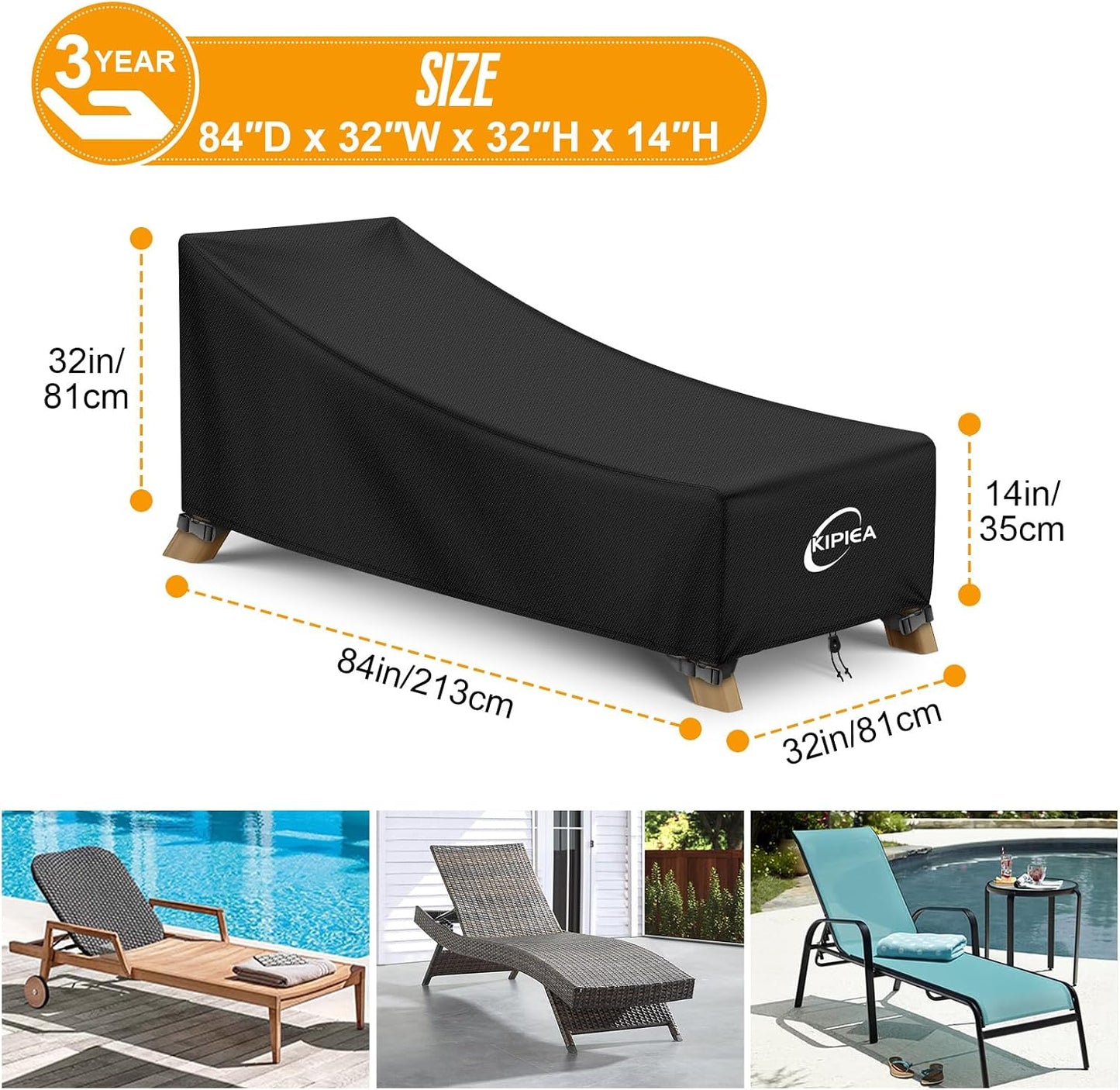 Fundas impermeables tumbona patio resistente UV 84x32x32pulg
